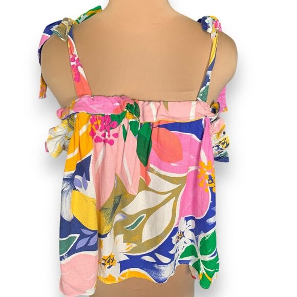 Eloquii Paradiso Print Tie Strap Crop Top Plus 22 Tropical Floral Pink Ruffled - Picture 10 of 10
